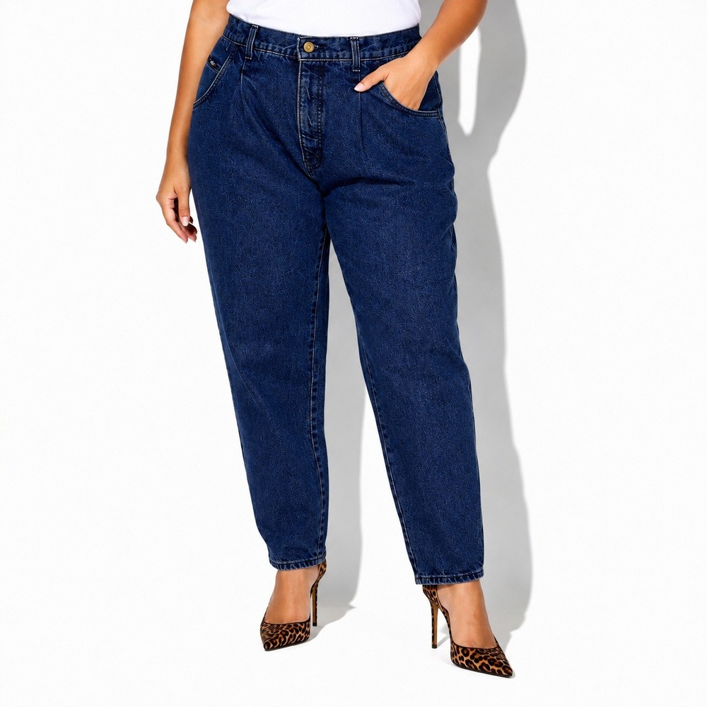80s Vintage Chic Pleated Dark Wash Jeans Women 14 Blue High Waist Tapered Leg
